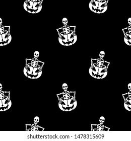 Halloween pumpkin skeleton seamless pattern