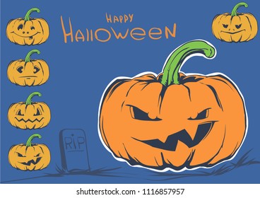 Halloween pumpkin sketch colored retro