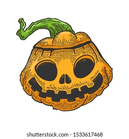 Halloween pumpkin sketch engraving vector illustration. Jack o lantern. T-shirt apparel print design. Scratch board style imitation. Black and white hand drawn image.