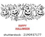 Halloween Pumpkin sketch frame illustration. Hand drawn vector illustration. Jack o Lantern. Vintage design for the holiday Halloween. Design elements