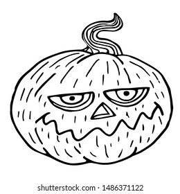 Halloween pumpkin sketch funny, black outline isolated on white background, vector illustration for design and decoration
