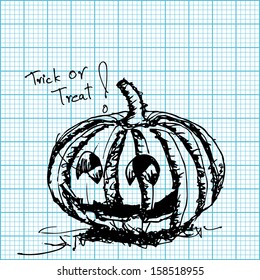 halloween pumpkin sketch on graph paper vector