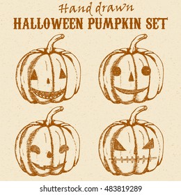 Halloween pumpkin sketches set