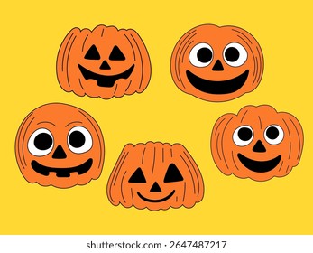 Halloween Pumpkin Skull Cartoon Character Face. Smiley Pumpkin, Skull Bone Traditional  Holiday Mascot Head. Funny Monster Mask Doodle Symbol. Jack Spooky Head Icon. Cute Comic Autumn Halloween Party