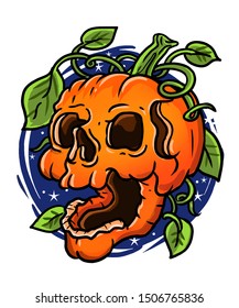 Halloween pumpkin skull character illustration  design