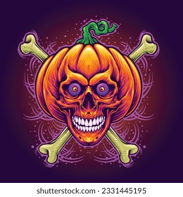 Halloween Pumpkin Skull Creepy Illustration for your work Logo, mascot merchandise t-shirt, stickers and Label designs, poster, greeting cards advertising business company or brands.