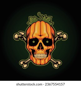 halloween pumpkin skull with crossbone