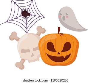 halloween pumpkin with skull and ghost
