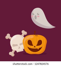 halloween pumpkin with skull and ghost