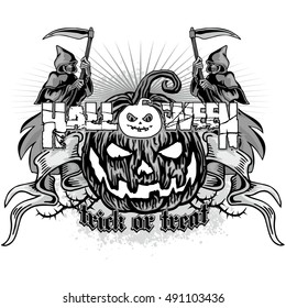 halloween pumpkin with skull, grunge.vintage design t-shirts
