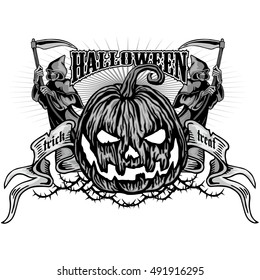 halloween pumpkin with skull, grunge.vintage design t-shirts