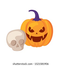 halloween pumpkin with skull isolated icon vector illustration design