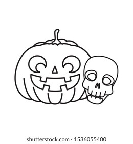 halloween pumpkin with skull isolated icon vector illustration design