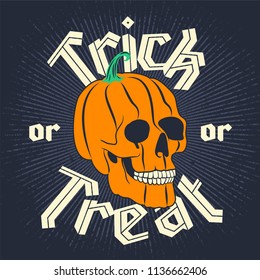 Halloween Pumpkin Skull On Dark Background. Happy Halloween Poster