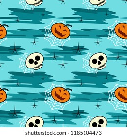 Halloween pumpkin and skull on the water seamless pattern. vector illustration for fashion textile print and wrapping with festive design.