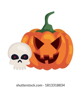 halloween pumpkin with skull on white background vector illustration design