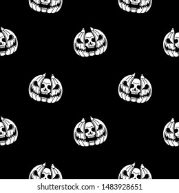 Halloween pumpkin skull seamless pattern