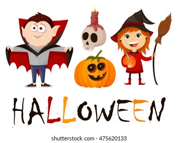 halloween, pumpkin, skull , vampire , witch, vector