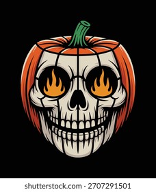 a halloween pumpkin skull vector illustration for spooky season and halloween designs and ideas. Perfect!