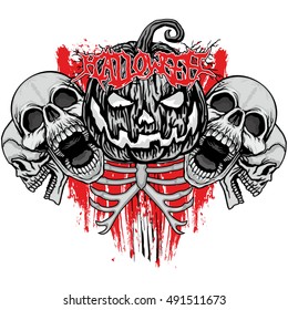 halloween pumpkin and skulls, grunge.vintage design t-shirts