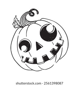 Halloween pumpkin smile. Black and white sketch. Illustration in hand drawn style.