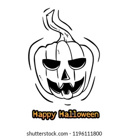 halloween pumpkin with smile expression using doodle style