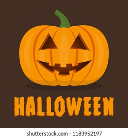 Halloween pumpkin with smile face. Cute happy pumpkin for banner, poster, party invitation, greeting card. Vector illustration.