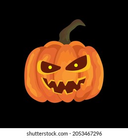 Halloween Pumpkin with smile face on dark background. Vector Illustration.