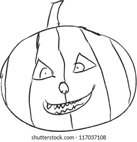 Halloween pumpkin with smile in funny hand drawing doodle sketch style - vector