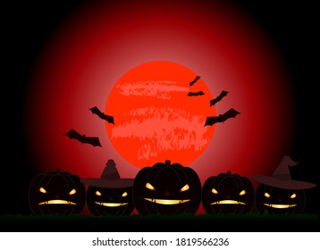 Halloween pumpkin smiles and scary eyes for a night party. Halloween pumpkin design vector display