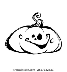 Abóbora de Halloween sorrindo e fofo, Jack-o-lanterna desenho desenho vetor personagem, linha preta no branco