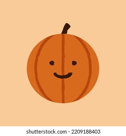 Halloween Calabaza Sonriente Emoticon, Cara Naranja Cuta Emote con una sonrisa ligera, vacaciones de octubre Jack O Lantern Vector aislado.