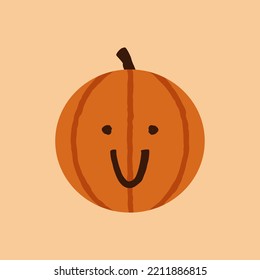 Halloween Calabaza Sonriente Emoticon, Cara Naranja Curva Emote Con Una Sonrisa Amplia Y Cerrada Que Se Sube A Las Mejillas. Expresando auténtico interés y positivo, vacaciones de octubre Jack O Lantern Vector aislado.