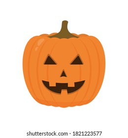Halloween Pumpkin with smiling face icon isolated on white. Cute cartoon Jack-o'-Lantern. Halloween party decorations. Easy to edit vector template.