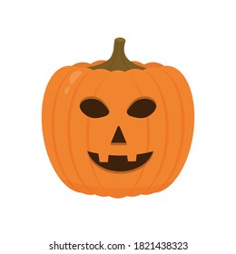 Halloween Pumpkin with smiling face icon isolated on white. Cute cartoon Jack-o'-Lantern. Halloween party decorations. Easy to edit vector template.