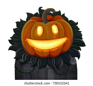 La calabaza de Halloween está sonriendo. Aislado sobre fondo blanco. Ilustración vectorial.