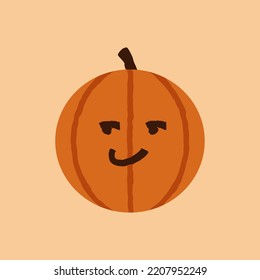 Halloween Calabaza sonriente Emote, Cara naranja con una melena, calumnias, maliciosas o expresiones faciales sugeridas, Octubre feriado Jack O Vector aislado de linterna