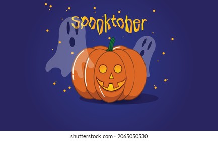 Halloween pumpkin with sparkles and two ghost 