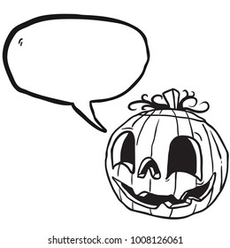 calabaza de halloween con ilustración de caricatura de burbuja de habla aislada en blanco