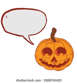 halloween pumpkin with speech bubble cartoon illustration isolated on white