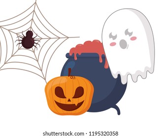 halloween pumpkin with spider and ghost