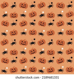 Halloween pumpkin and spider, seamless pattern, vector. Halloween pumpkin and spider, seamless pattern on orange background.