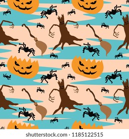 Halloween pumpkin and spider watercolor seamless pattern. vector illustration for fashion textile print and wrapping with festive design.