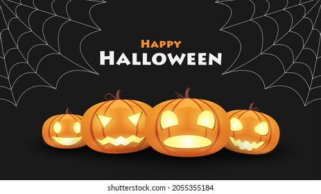 Halloween pumpkin with spider web, Background vector illustration