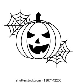 halloween pumpkin with spider web isolated icon