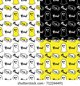 Halloween pumpkin and spider web seamless pattern background. White background