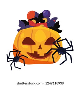 halloween pumpkin spiders and candies