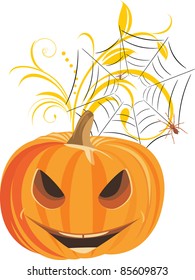 Halloween pumpkin with spiders. Vector