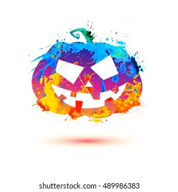 Halloween pumpkin of splash paint on white background
