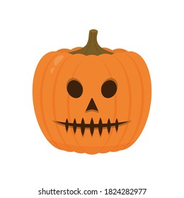 Halloween Pumpkin with spooky face icon isolated on white. Cute cartoon Jack-o'-Lantern. Halloween party decorations. Easy to edit vector template.